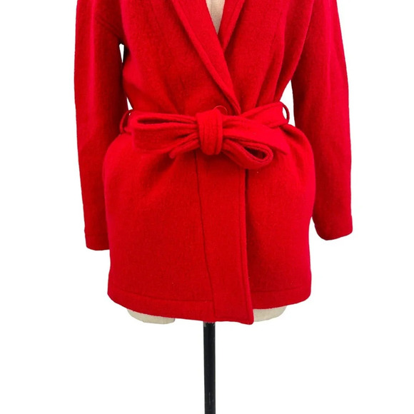 J. Crew Camille Short Boiled Wool Wrap Coat In Bright‎ Red Size XXS - Picture 4 of 13